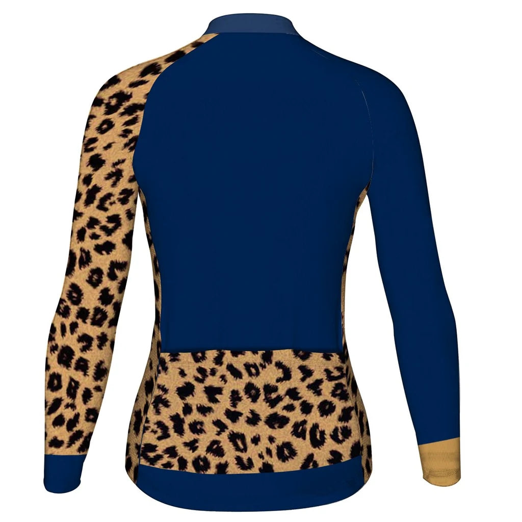 Personalized Cheetah Women's Winter Thermal Fleece Cycling Jersey Long Sleeve