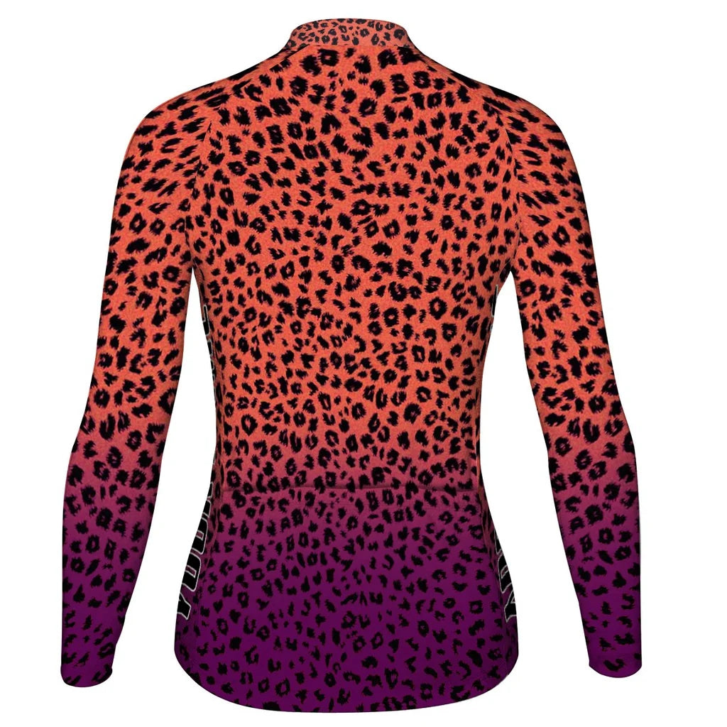 Personalized Cheetah Women's Winter Thermal Fleece Cycling Jersey Long Sleeve
