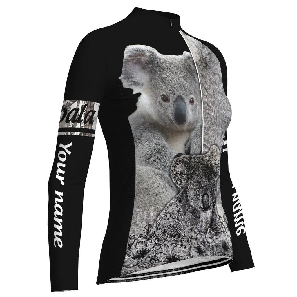 Personalized Koala Women's Winter Thermal Fleece Cycling Jersey Long Sleeve