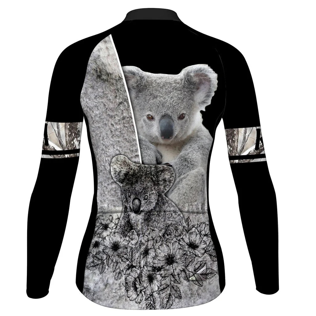 Personalized Koala Women's Winter Thermal Fleece Cycling Jersey Long Sleeve
