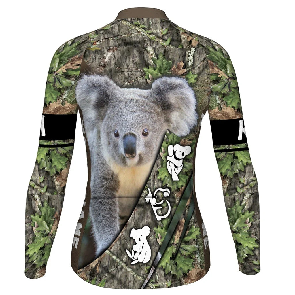 Personalized Koala Women's Winter Thermal Fleece Cycling Jersey Long Sleeve