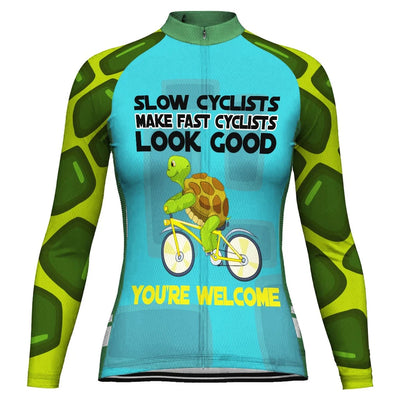 Personalized Turtle Women's Winter Thermal Fleece Cycling Jersey Long Sleeve