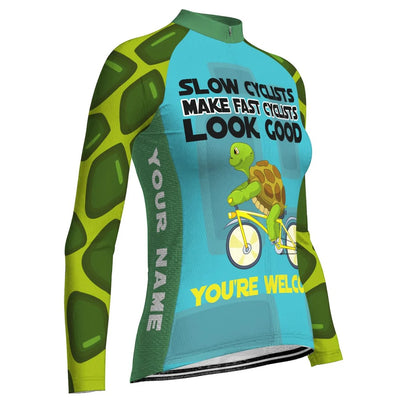 Personalized Turtle Women's Winter Thermal Fleece Cycling Jersey Long Sleeve