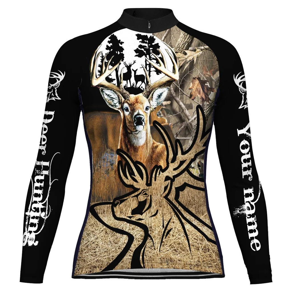 Personalized Deer Women's Winter Thermal Fleece Cycling Jersey Long Sleeve