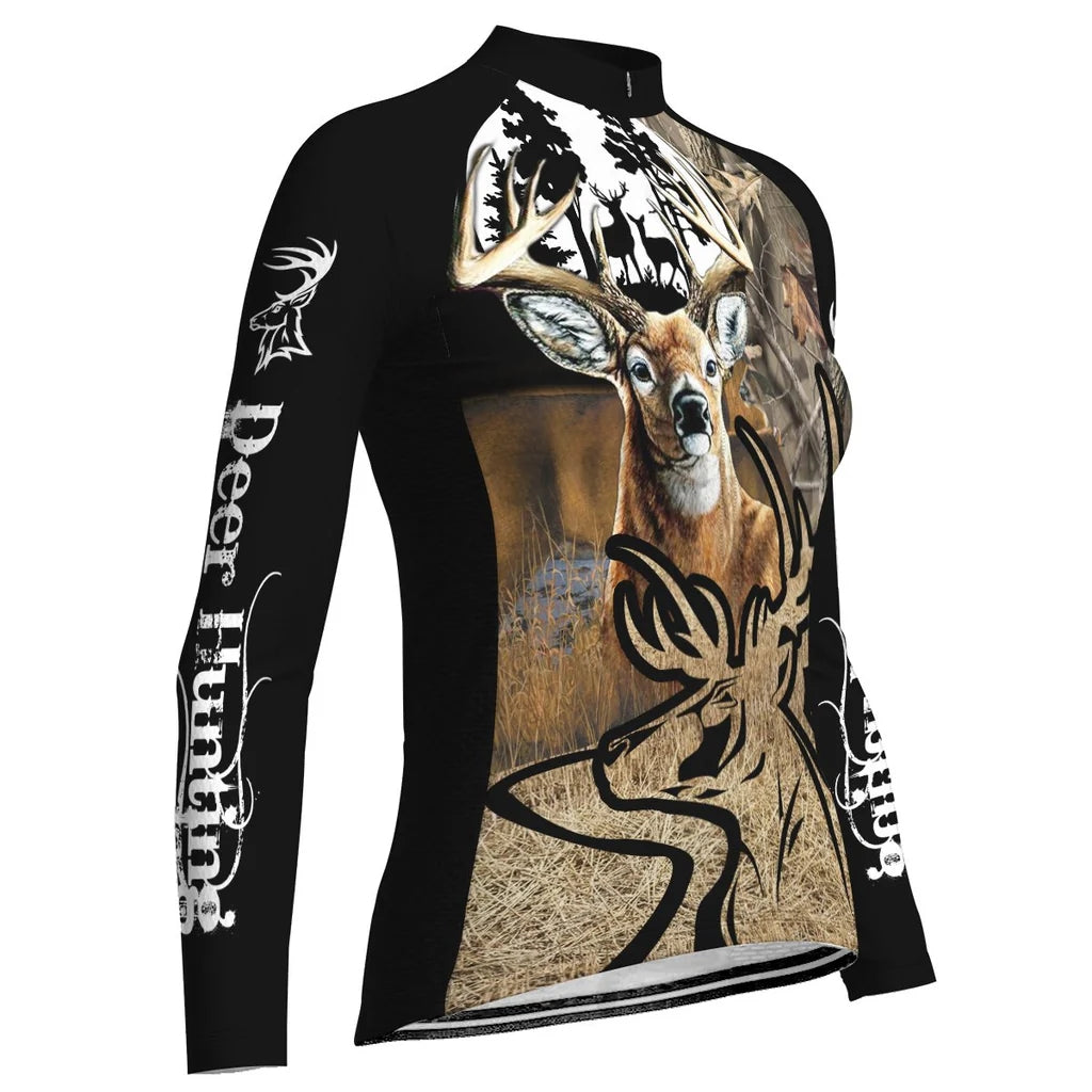 Personalized Deer Women's Winter Thermal Fleece Cycling Jersey Long Sleeve