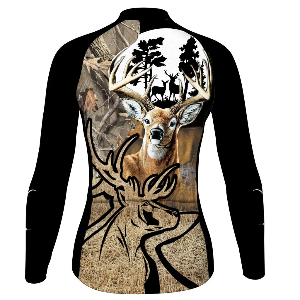 Personalized Deer Women's Winter Thermal Fleece Cycling Jersey Long Sleeve
