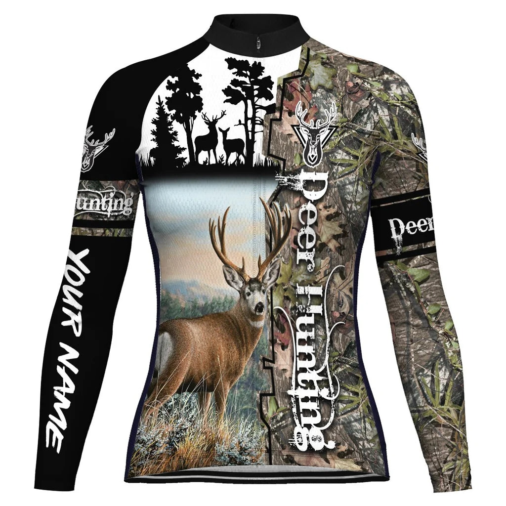 Personalized Deer Women's Winter Thermal Fleece Cycling Jersey Long Sleeve