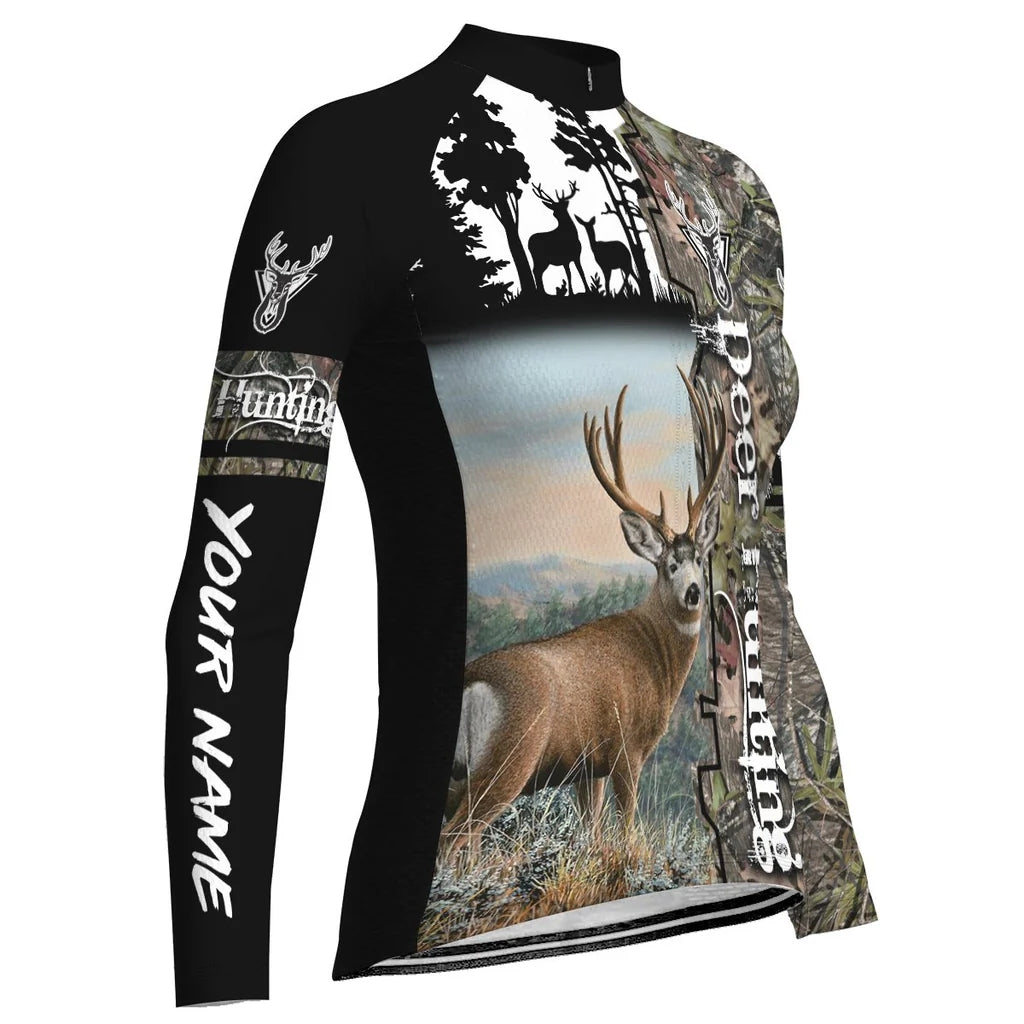 Personalized Deer Women's Winter Thermal Fleece Cycling Jersey Long Sleeve