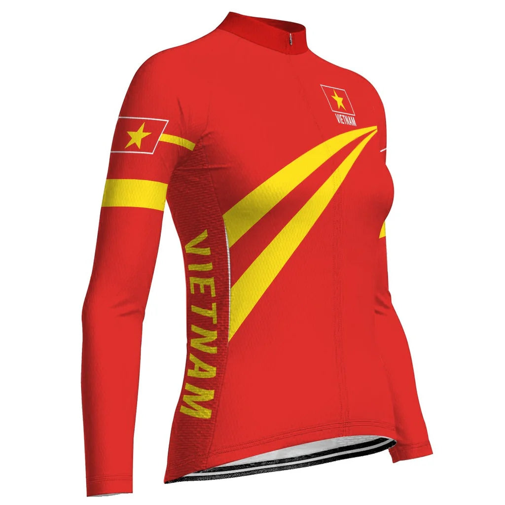 Personalized Vietnam Women's Winter Thermal Fleece Cycling Jersey Long Sleeve
