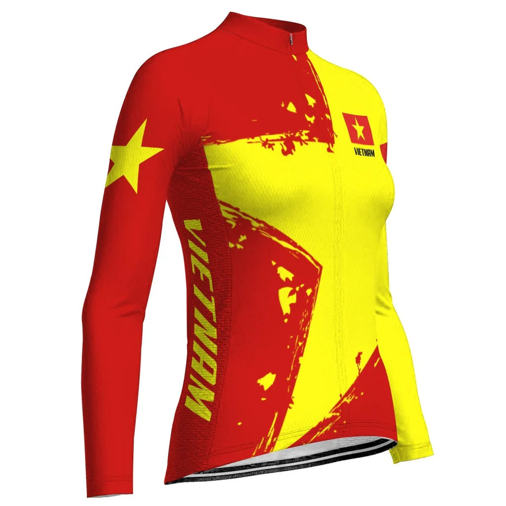Personalized Vietnam Women's Winter Thermal Fleece Cycling Jersey Long Sleeve