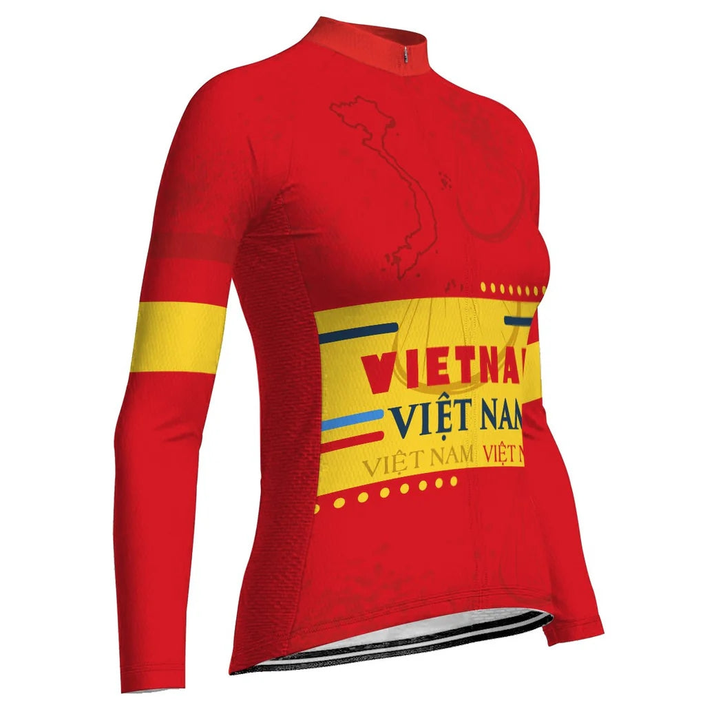 Personalized Vietnam Women's Winter Thermal Fleece Cycling Jersey Long Sleeve