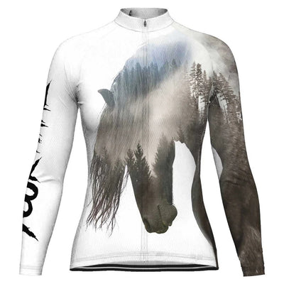 Personalized Friesian Horse Women's Winter Thermal Fleece Cycling Jersey Long Sleeve