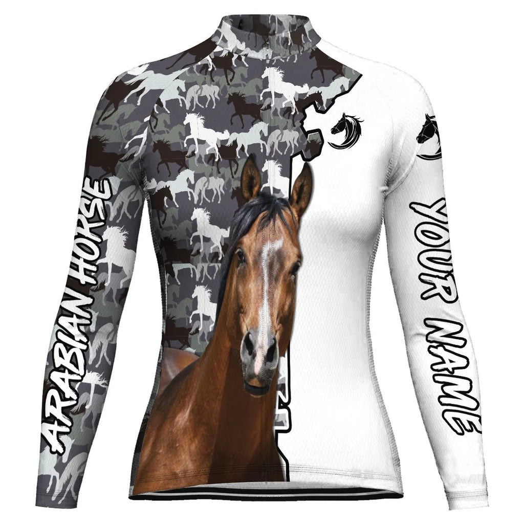 Personalized Arabian Horse Women's Winter Thermal Fleece Cycling Jersey Long Sleeve