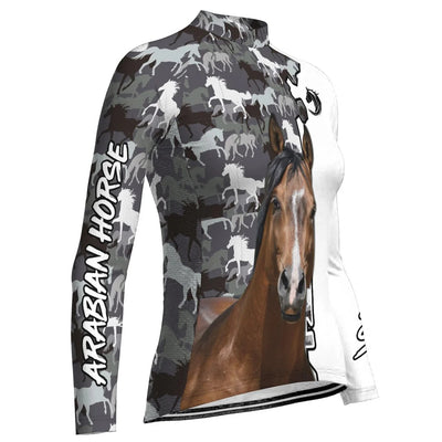 Personalized Arabian Horse Women's Winter Thermal Fleece Cycling Jersey Long Sleeve