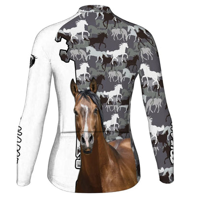 Personalized Arabian Horse Women's Winter Thermal Fleece Cycling Jersey Long Sleeve