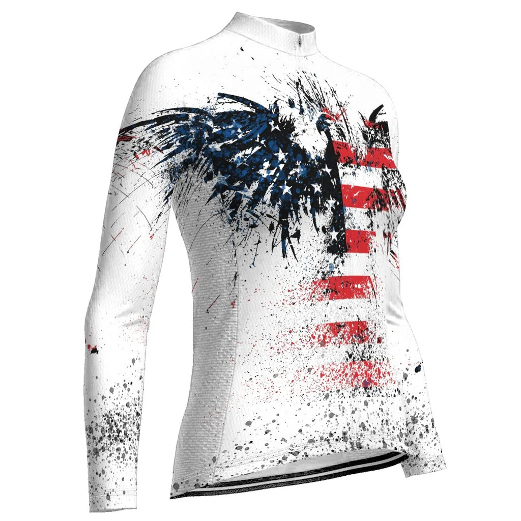Personalized Eagle Women's Winter Thermal Fleece Cycling Jersey Long Sleeve