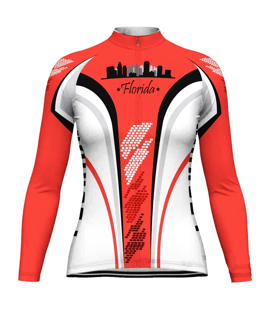 Custom Florida Women's Winter Thermal Fleece Cycling Jersey Long Sleeve