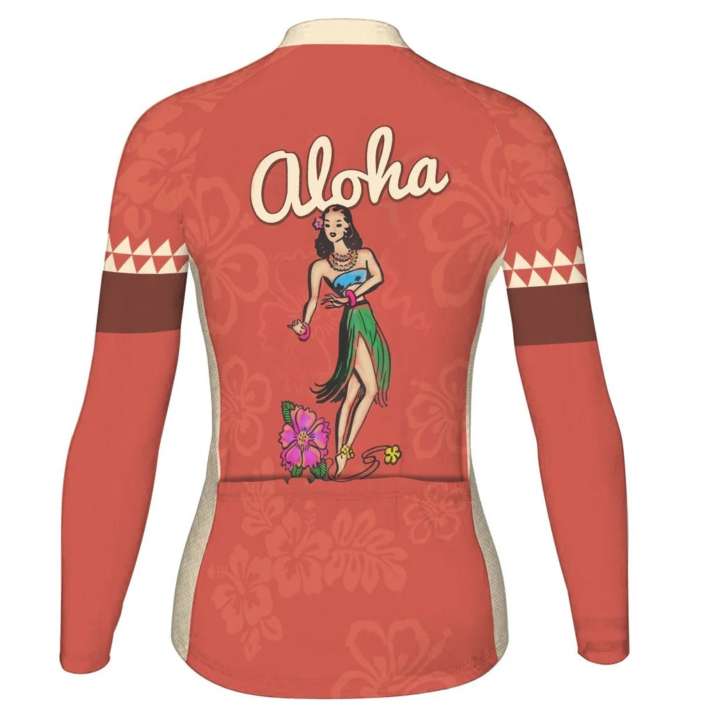 Custom Hawaiian Women's Winter Thermal Fleece Cycling Jersey Long Sleeve