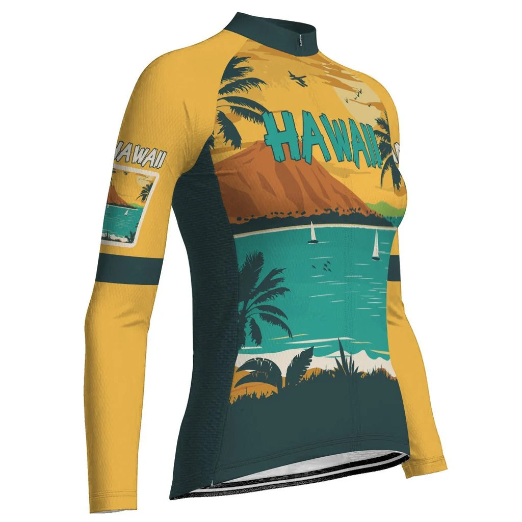 Custom Hawaiian Women's Winter Thermal Fleece Cycling Jersey Long Sleeve