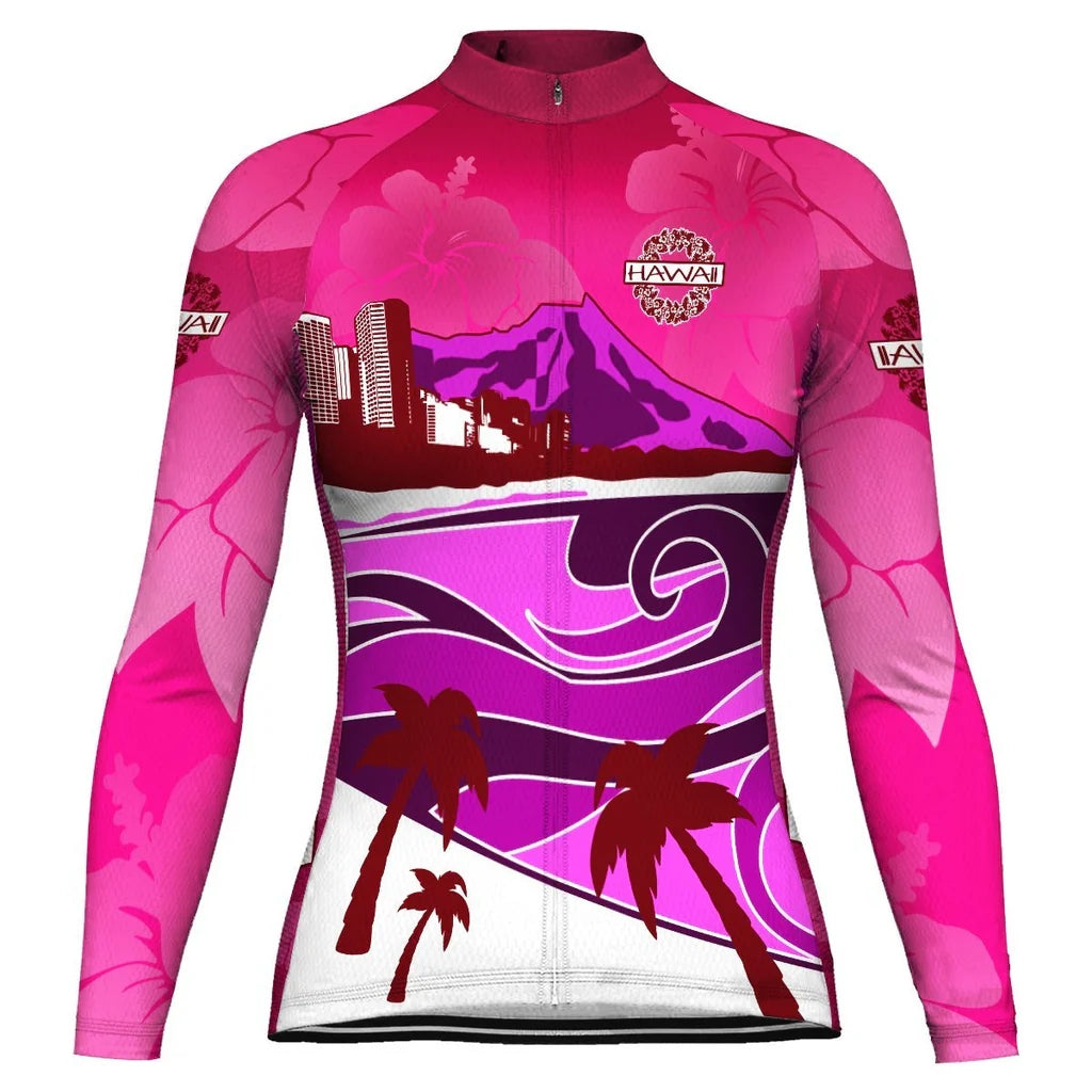 Custom Hawaiian Women's Winter Thermal Fleece Cycling Jersey Long Sleeve