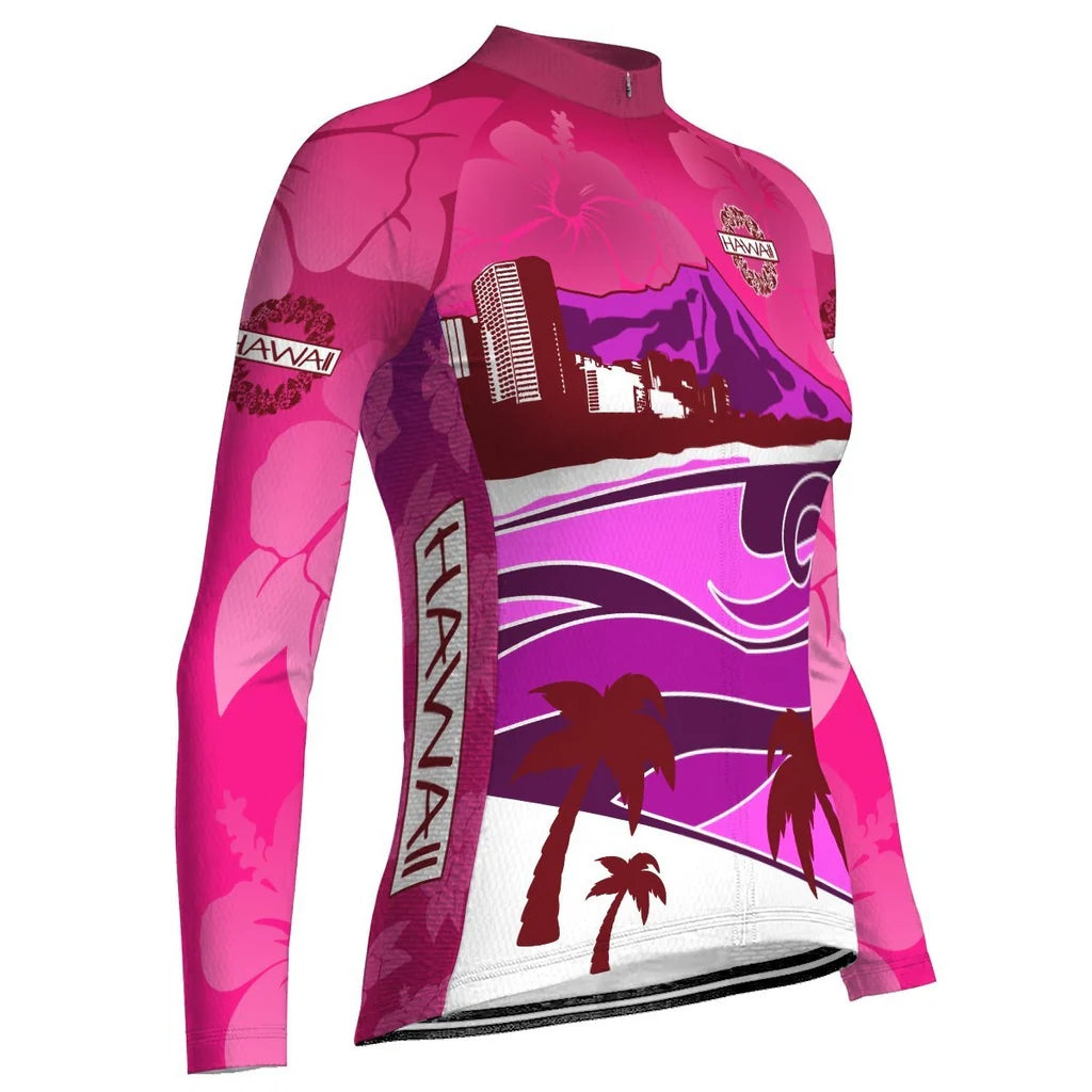 Custom Hawaiian Women's Winter Thermal Fleece Cycling Jersey Long Sleeve