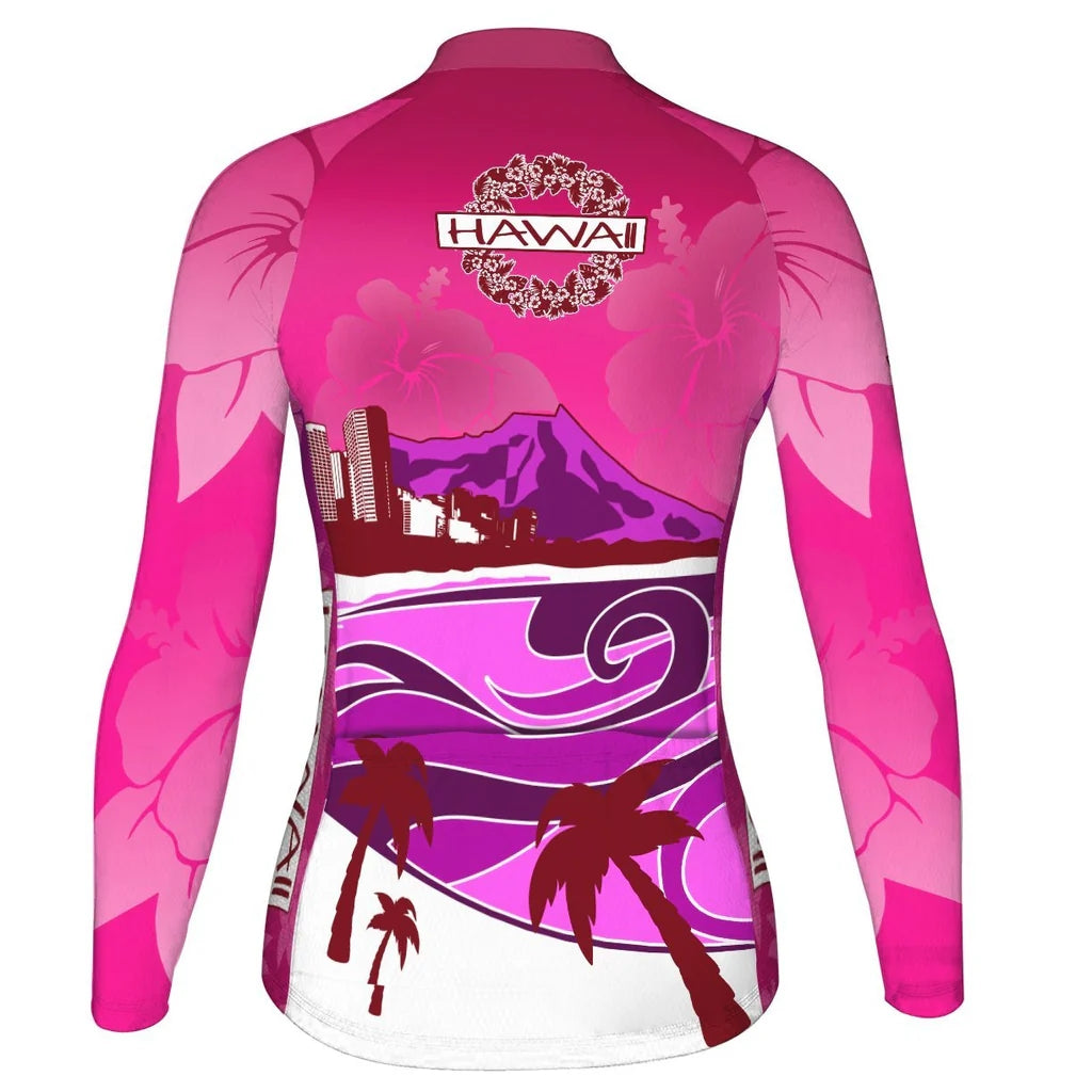Custom Hawaiian Women's Winter Thermal Fleece Cycling Jersey Long Sleeve