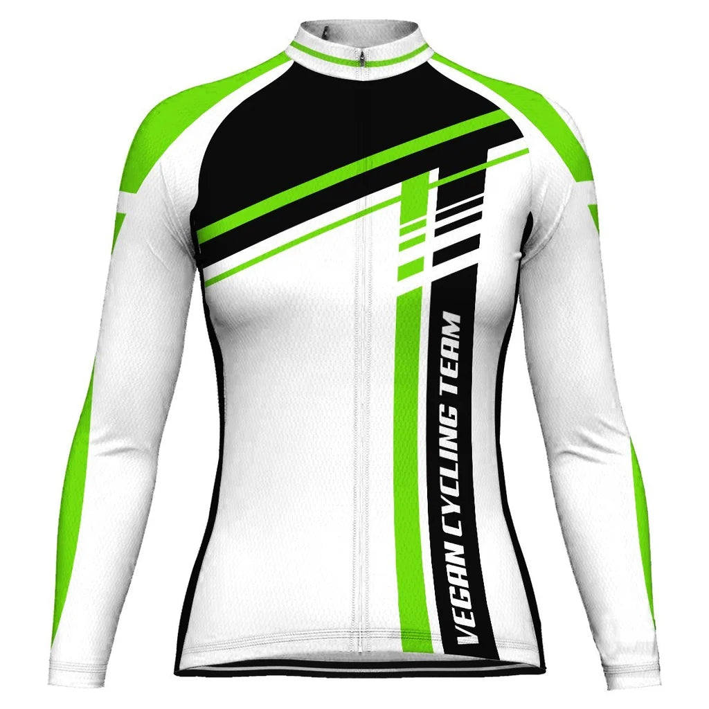 Custom Vegan Women's Winter Thermal Fleece Cycling Jersey Long Sleeve