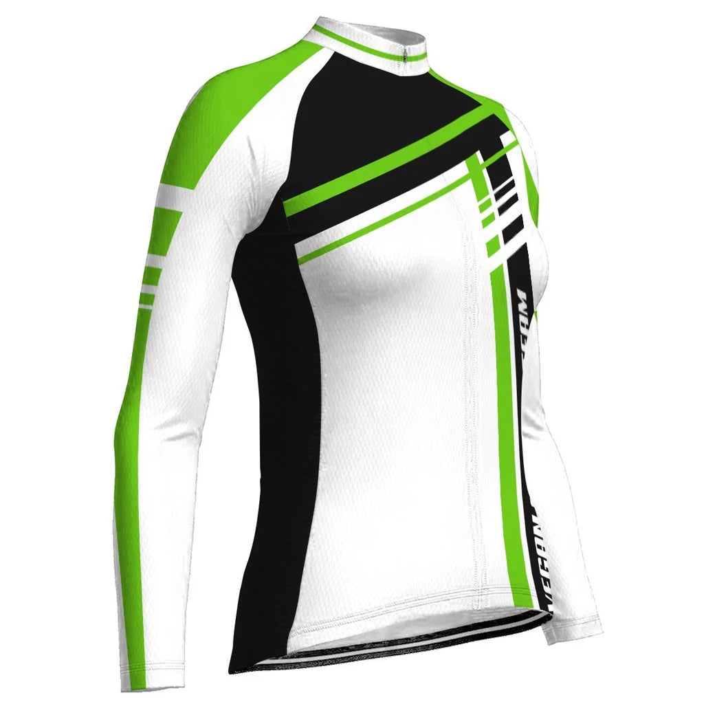 Custom Vegan Women's Winter Thermal Fleece Cycling Jersey Long Sleeve