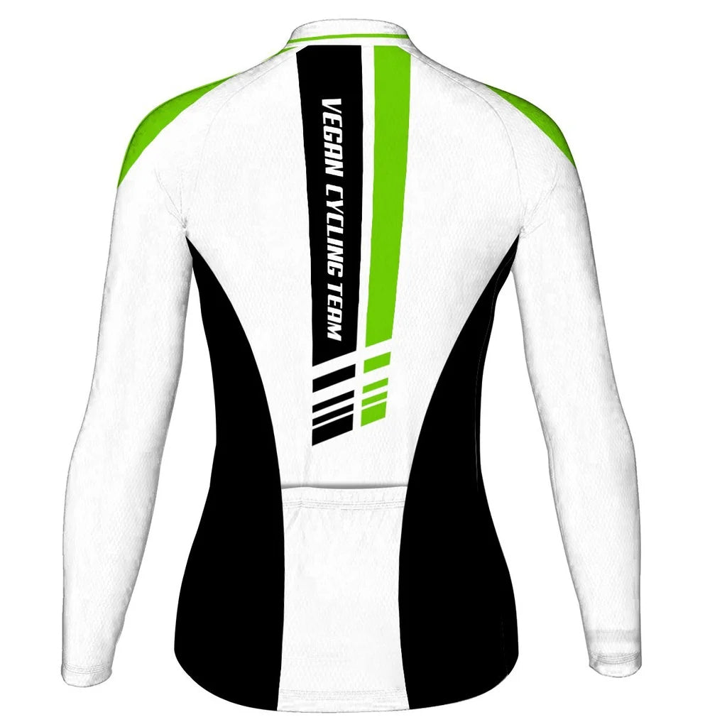 Custom Vegan Women's Winter Thermal Fleece Cycling Jersey Long Sleeve