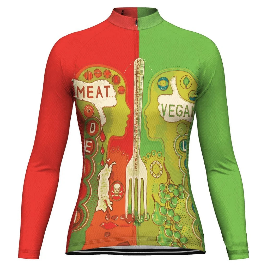Custom Vegan Women's Winter Thermal Fleece Cycling Jersey Long Sleeve