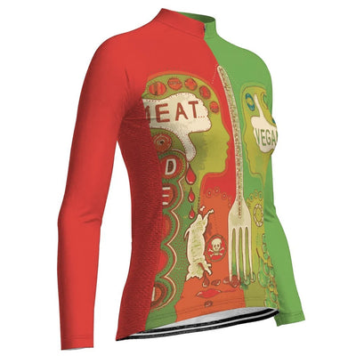 Custom Vegan Women's Winter Thermal Fleece Cycling Jersey Long Sleeve