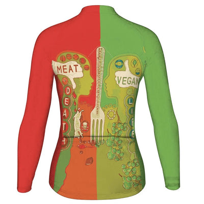 Custom Vegan Women's Winter Thermal Fleece Cycling Jersey Long Sleeve