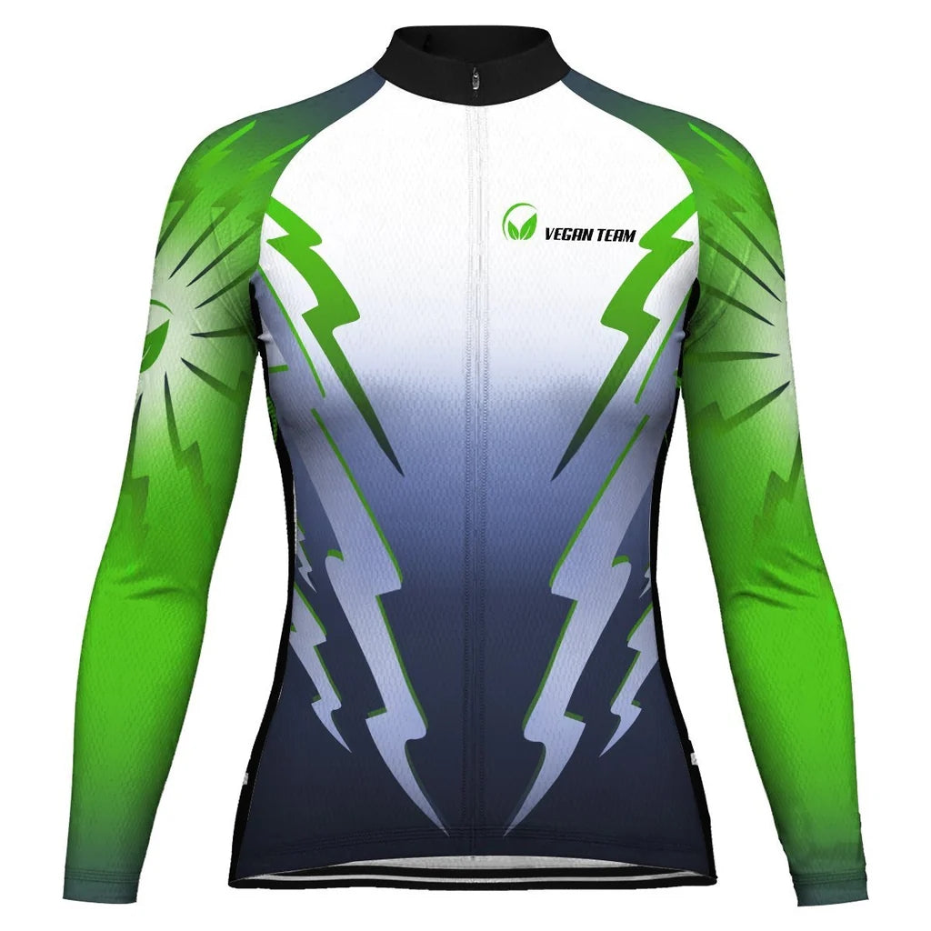 Custom Vegan Women's Winter Thermal Fleece Cycling Jersey Long Sleeve