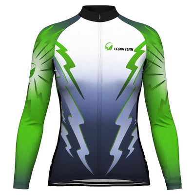 Custom Vegan Women's Winter Thermal Fleece Cycling Jersey Long Sleeve