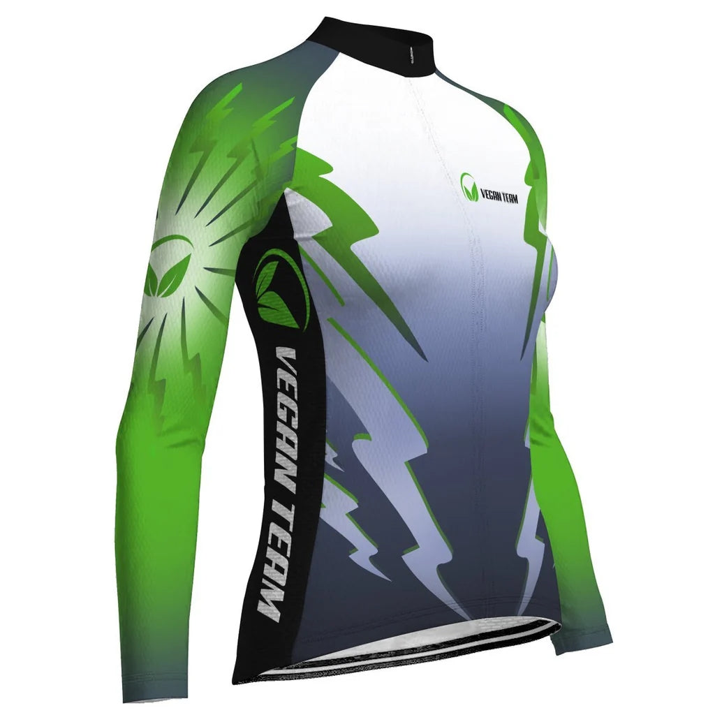Custom Vegan Women's Winter Thermal Fleece Cycling Jersey Long Sleeve