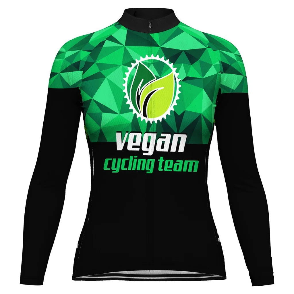 Custom Vegan Women's Winter Thermal Fleece Cycling Jersey Long Sleeve