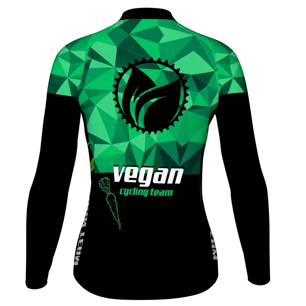 Custom Vegan Women's Winter Thermal Fleece Cycling Jersey Long Sleeve