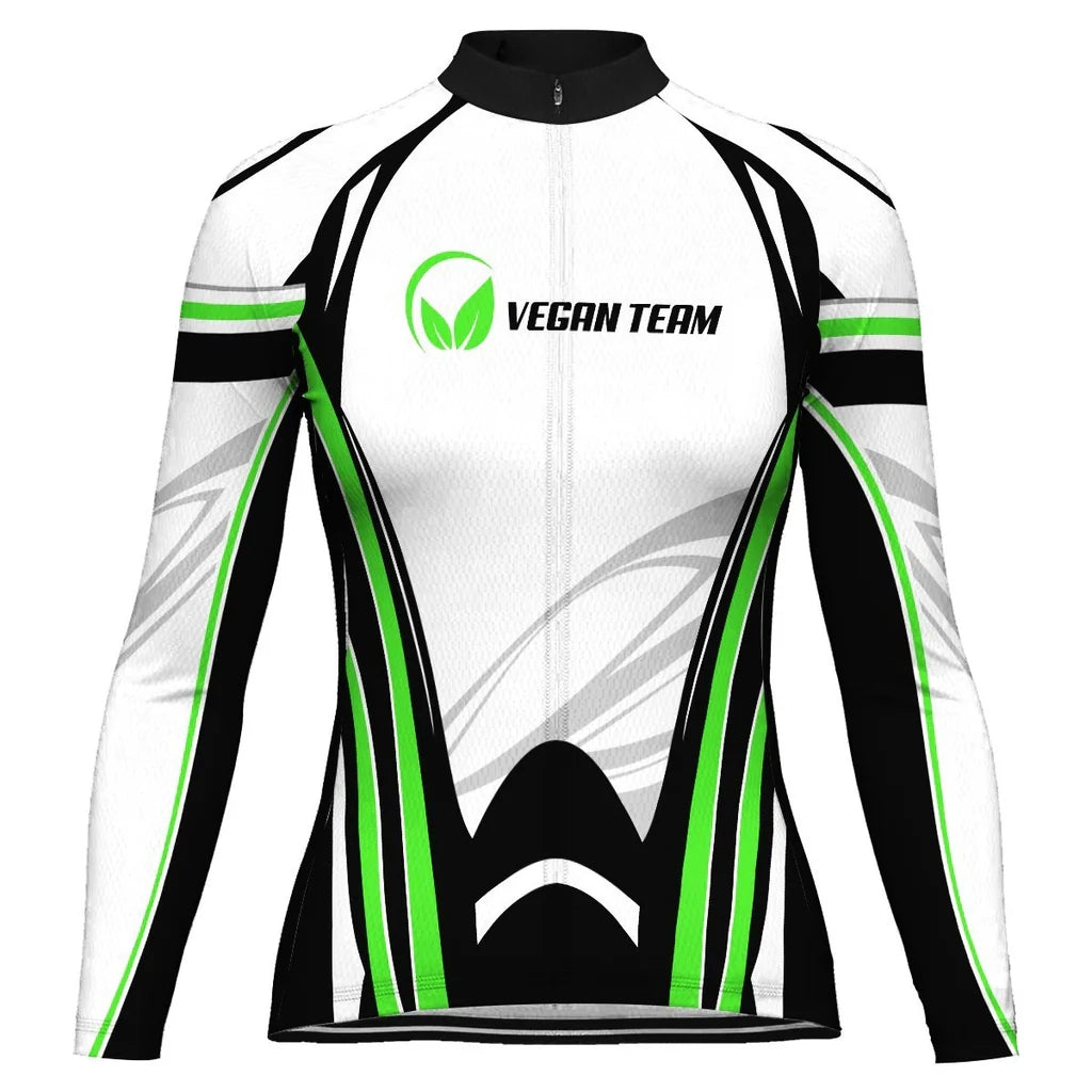 Custom Vegan Women's Winter Thermal Fleece Cycling Jersey Long Sleeve