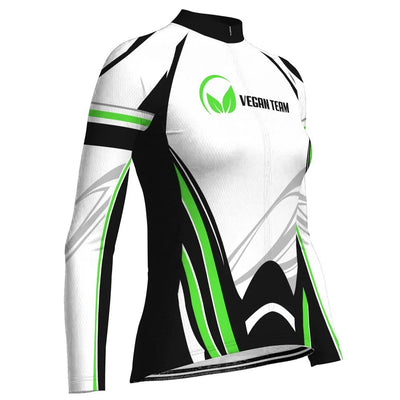 Custom Vegan Women's Winter Thermal Fleece Cycling Jersey Long Sleeve