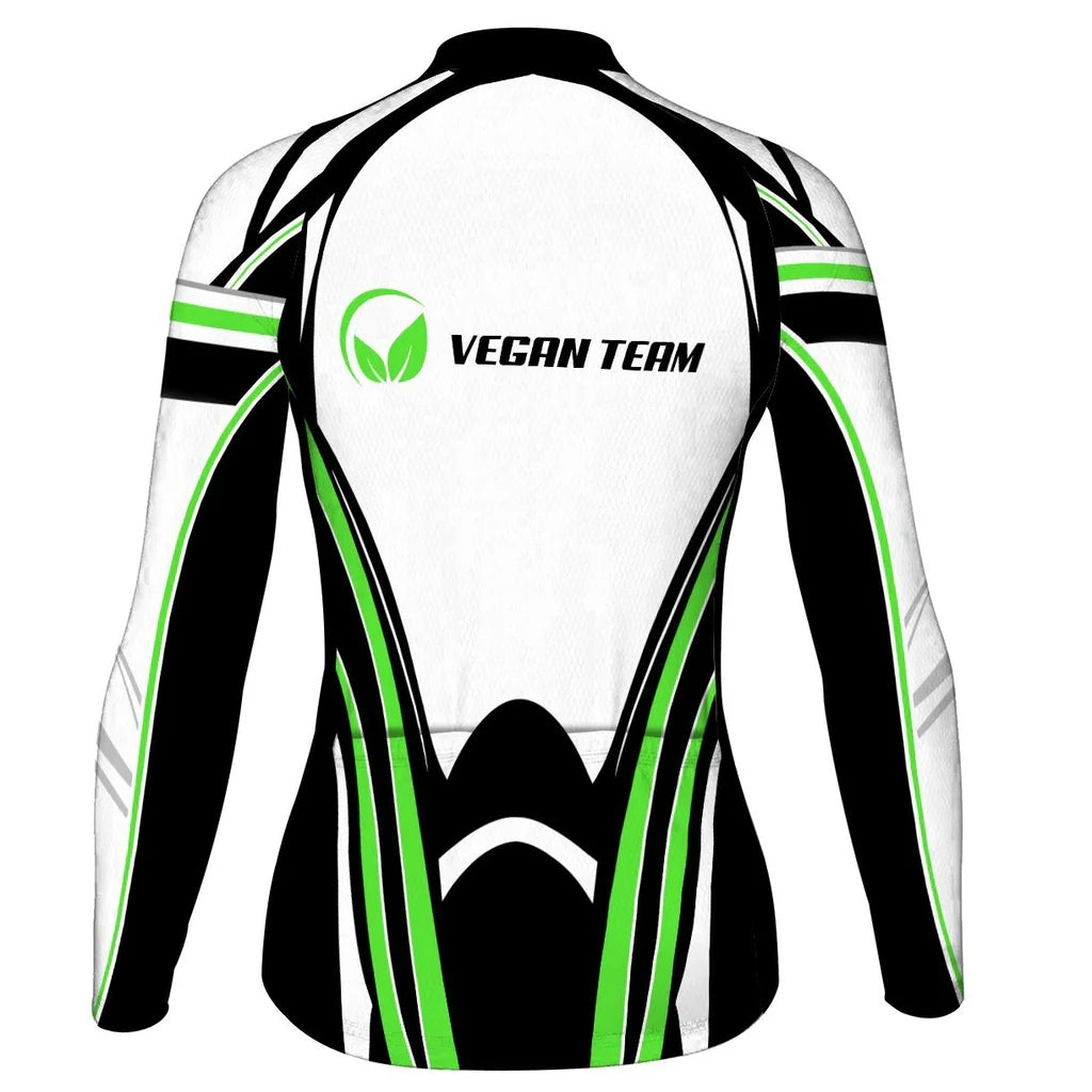 Custom Vegan Women's Winter Thermal Fleece Cycling Jersey Long Sleeve