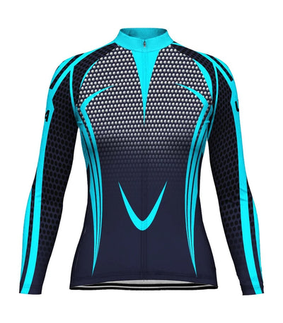 Custom Navy Women's Winter Thermal Fleece Cycling Jersey Long Sleeve