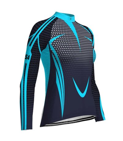 Custom Navy Women's Winter Thermal Fleece Cycling Jersey Long Sleeve