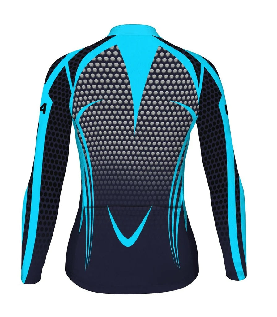 Custom Navy Women's Winter Thermal Fleece Cycling Jersey Long Sleeve