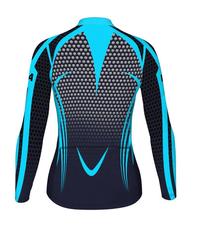 Custom Navy Women's Winter Thermal Fleece Cycling Jersey Long Sleeve