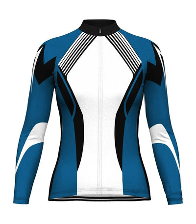 Custom Navy Women's Winter Thermal Fleece Cycling Jersey Long Sleeve
