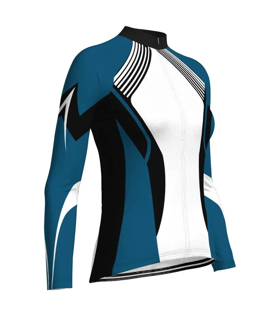 Custom Navy Women's Winter Thermal Fleece Cycling Jersey Long Sleeve