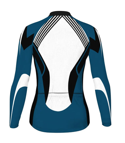 Custom Navy Women's Winter Thermal Fleece Cycling Jersey Long Sleeve