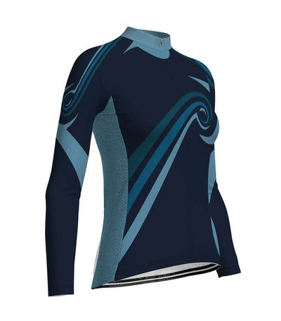 Custom Navy Women's Winter Thermal Fleece Cycling Jersey Long Sleeve
