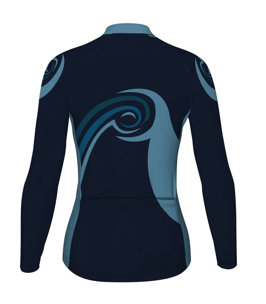 Custom Navy Women's Winter Thermal Fleece Cycling Jersey Long Sleeve