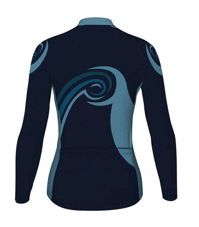 Custom Navy Women's Winter Thermal Fleece Cycling Jersey Long Sleeve
